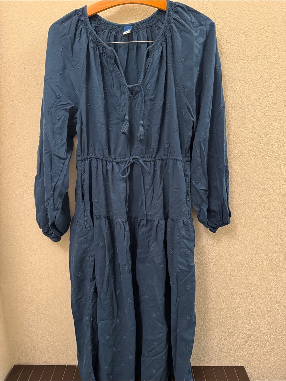 Old Navy Dark Blue Embroidered Tiered Maxi Dress
